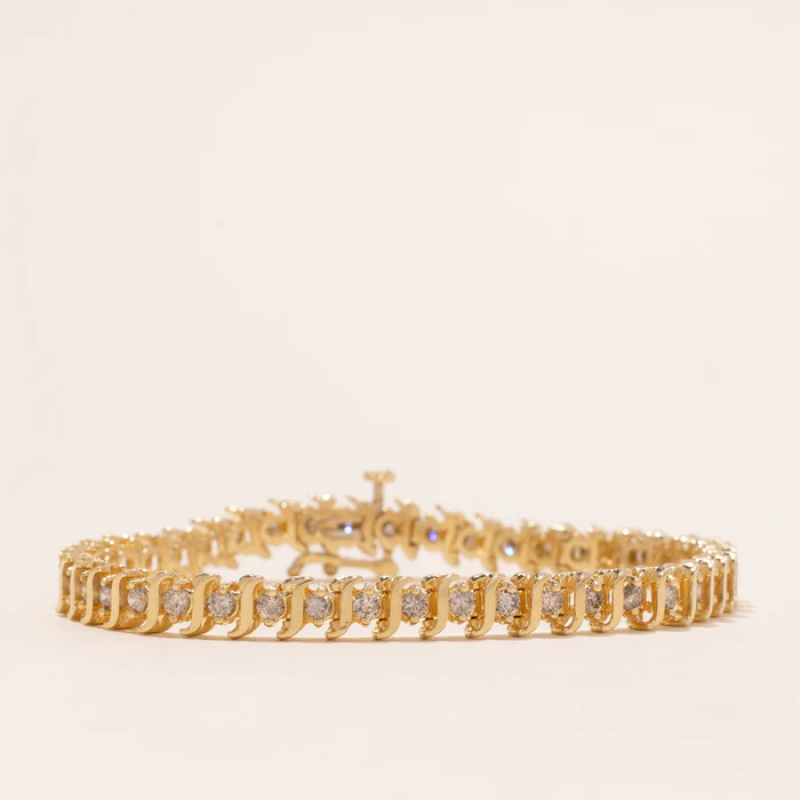 Yellow Gold Brown Diamond Wave Tennis Bracelet