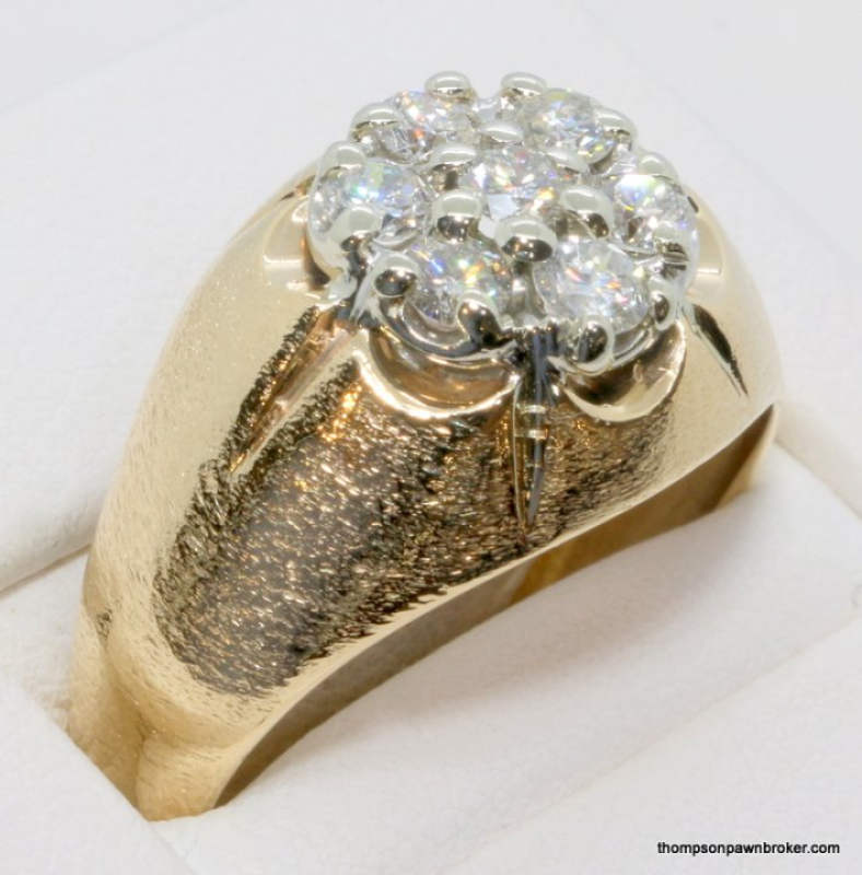 10-14k yellow and white gold 7 diamond cluster ring