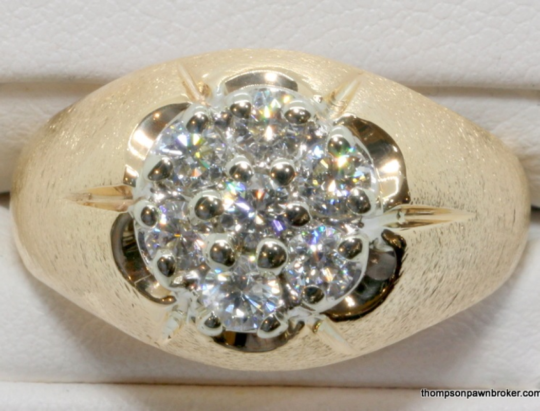 10-14k yellow and white gold 7 diamond cluster ring