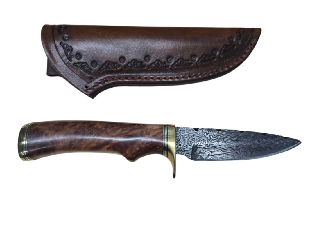 MAB Custom Damascus Spear Point Hunter