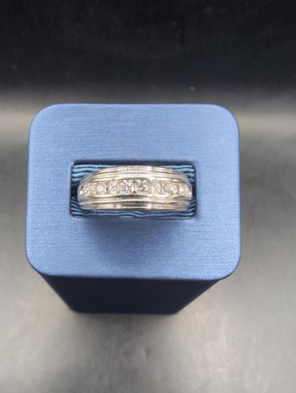 Gent's Gold-Diamond Wedding Band 11 Diamonds .66 Carat T.W. 14K White Gold