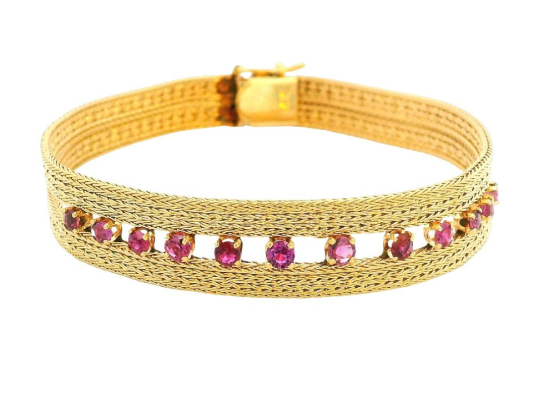 7" Synthetic Spinel Gold Bracelet 14K Yellow Gold 15.54g