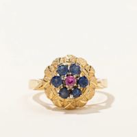 Retro Era Sapphire & Ruby Cluster Ring
