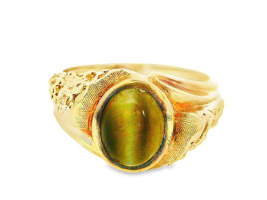 Tiger's Eye Gent's Ring 10K Yellow Gold 9.05g Size:11